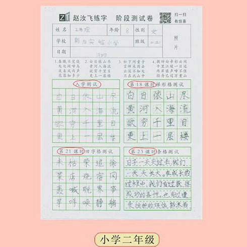 趙汝飛練字-小學(xué)二年級測試卷