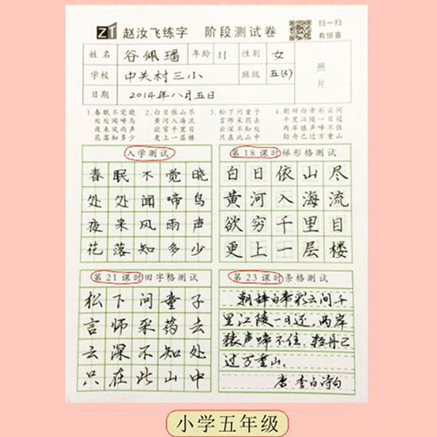 趙汝飛練字-小學五年級測試卷